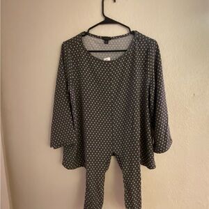 Ann Taylor Women's Long Sleeve Gray Geometric Print Knotted Shirt Blouse - Med